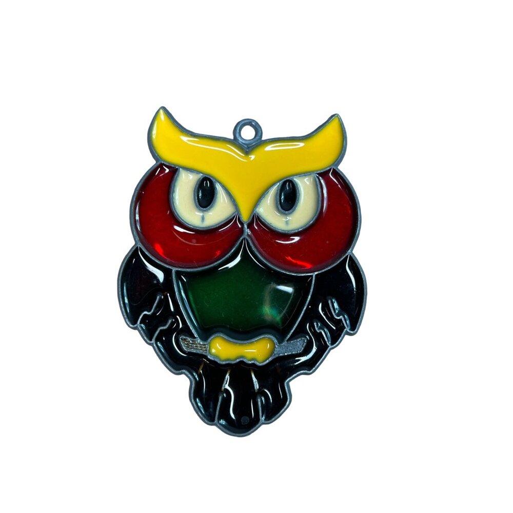 Vintage Stained Glass Owl Suncatcher  3.5"x3" Ornament Window Decor